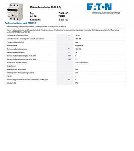 Eaton Motor grandinės pertraukiklis Z-MS-16/3 3 polių - 248412