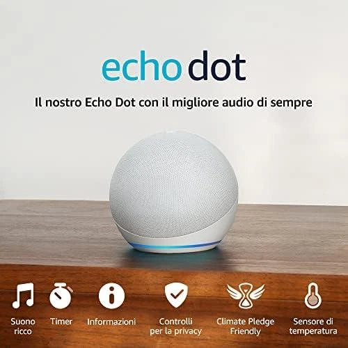 Amazon Echo Dot (5. Gen) nešiojama išmanioji kolonėlė, Baltos spalvos