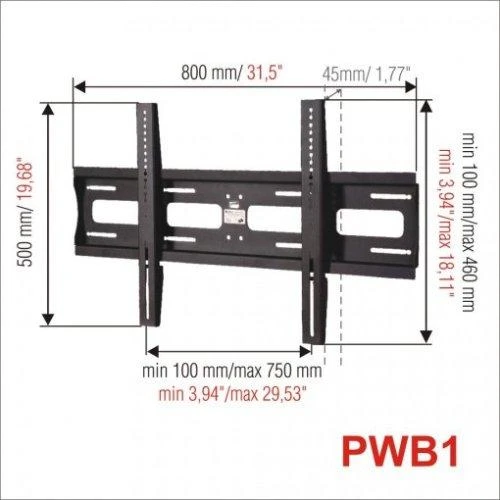 Edbak 42"-55" fiksuotas sieninis laikiklis. Keliamoji galia 80 kg.