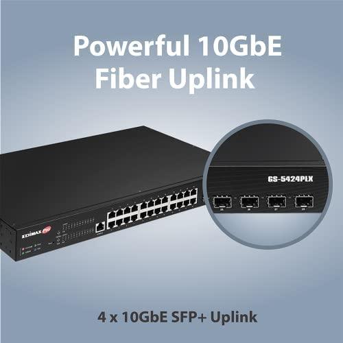 Šakotuvas EDIMAX 24 prievadų gigabito PoE tolimojo ryšio 10 GbE uplink komutatorius
