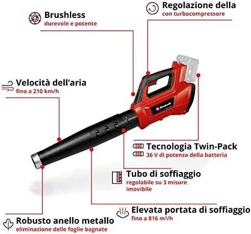 Akumuliatorinis pūstuvas Einhell GE-LB 36/210 Li E-Solo; 2x18 V (be akumuliatoriaus ir pakrovėjo)