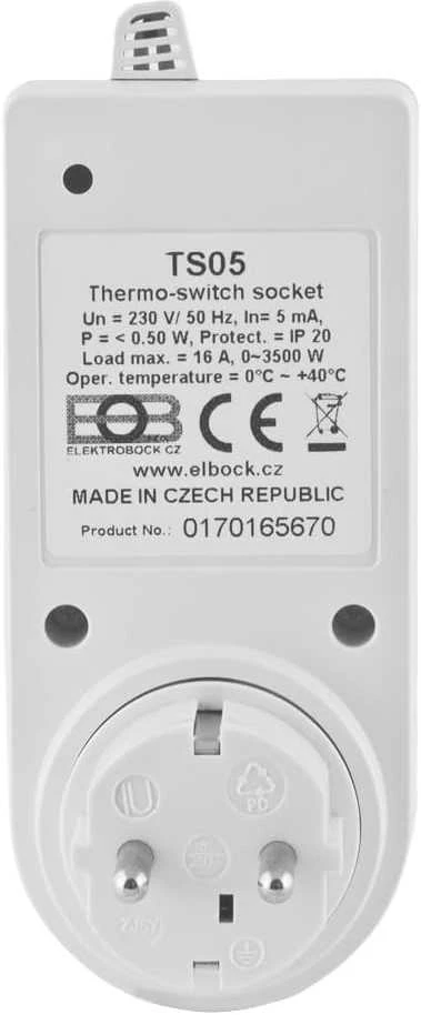 Kištukinis patalpų termoreguliatorius Elektrobock TS05. 16A