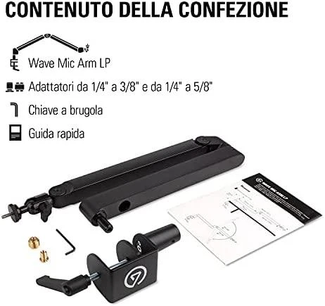 Elgato | Wave Mic Arm | 10AAN9901 | Viršutinės rankos darbo stalo prošvaisa (160 mm); Apatinės rankos darbo stalo prošvaisa (70 mm); Horizontalus siekis (740 mm); Vertikalus sukimas (90 ° aukštyn / 60 ° žemyn (alkūnė); Stalinis spaustukas išplečiamas iki 60 mm | Žemas profilis