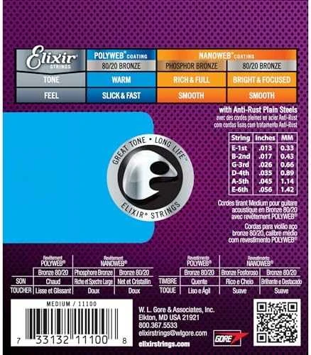 Elixir Strings Eliksyras Strings Eliksyras 11100 Medium (13-56) PW - akustinės gitaros stygos