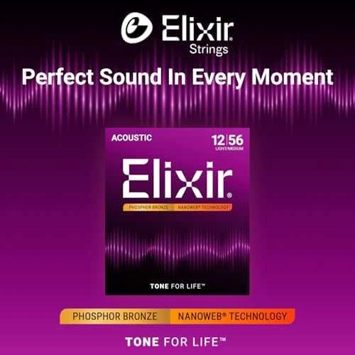 Elixir Strings Eliksyras Strings Eliksyras 16077 NanoWeb Phosphor Bronze 12-56 – Akustinės gitaros stygos