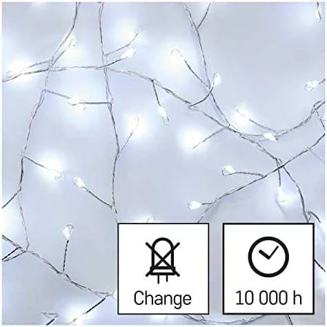 LED girlianda NANO, 4.5Vac (3xAA), 2.4m, 100 x LED, šaltai balta, su laikmačiu, EMOS