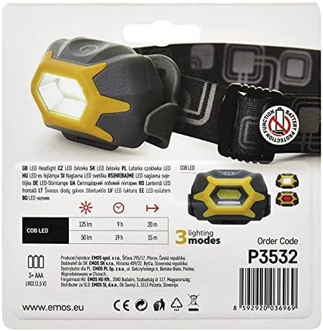 Ant galvos tvirtinamas LED žibintuvėlis P3532 EMOS 3W/3xAAA geltonas