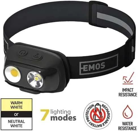 Žibintuvėlis ant galvos įkraunamas, LED, 500lm, Li-pol 1200 mAh, EMOS