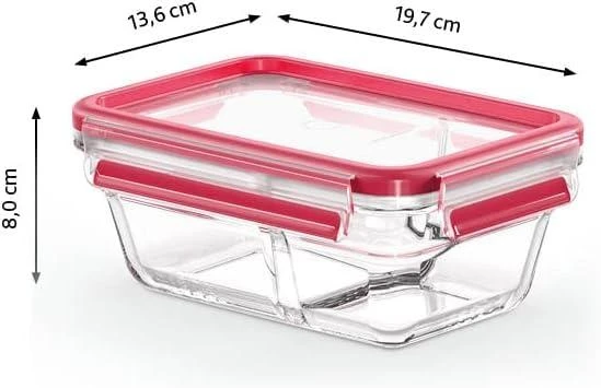 Emsa Clip&Close Glass Food Container 800 ml raudona