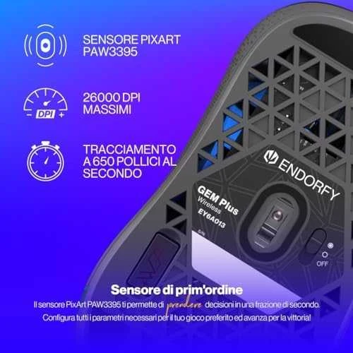 Endorfy GEM Plus juoda belaidė pelė | 26000 DPI