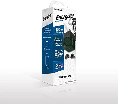 Energizer Ultimate - Multiplug EU / UK / US GaN 20W PD mains įkroviklis žalios spalvos