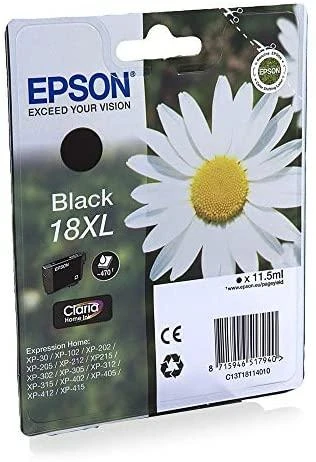 EPSON 18XL rašalo kasetė juodas didelės talpos 11,5ml 470 puslapių 1 pakuotės lizdinė plokštelė be signalizacijos