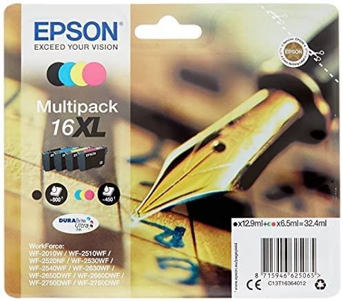 Epson 16XL Multipack Ink Cartridge, Juodas, žalsvai mėlyna, rausvai raudona, geltona