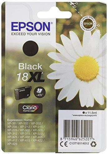 EPSON 18XL rašalo kasetė juodas didelės talpos 11,5ml 470 puslapių 1 pakuotės lizdinė plokštelė be signalizacijos
