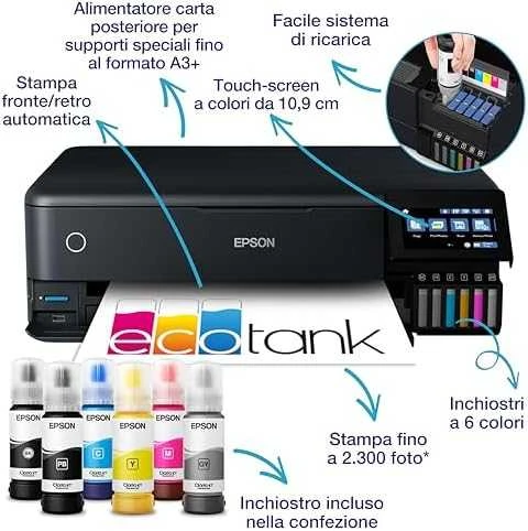 Daugiafunkcis nuotraukų spausdintuvas Epson EcoTank ET-8550, A3+, spausdinimas / kopijavimas / skenavimas, 6 spalvų rašalas, papildoma rašalo talpykla, Wi-Fi