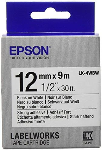 Epson LK-4WBW (C53S654016) Ženklinimo juostos kasetė, Strong Adhesive, Juodas on Baltas (12mm, 9m)