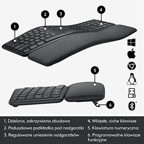 Logitech ERGO K860 belaidė klaviatūra, grafito spalvos, JAV tarptautinis išdėstymas (Qwerty)