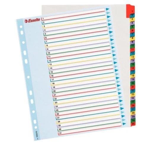 Esselte Mylar skirtukai su 1-31 numeracijos sąrašo lapu