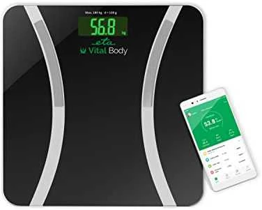 Svarstyklės ETA | Vital Body Asmeninė skalė | ETA678090000 | Kūno analizatorius | Didžiausias svoris (keliamoji galia) 180 kg | Tikslumas 100 g | Kūno masės indekso (KMI) matavimas | Juodas