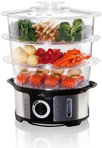 Garų puodas ETA Garinė viryklė ETA013490000 Juodas/ nerūdijantis plienas, 1000 W, Talpa 12,25 L, Krepšelių skaičius 3