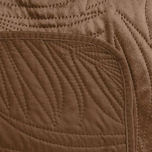 Eurofirany DESIGN 91 LUIZ / 4 Aksominė lovatiesė, dygsniuota karšto spaudimo būdu su palmių lapų raštu, 220X240 cm, spalva: plytų Lovatiesė