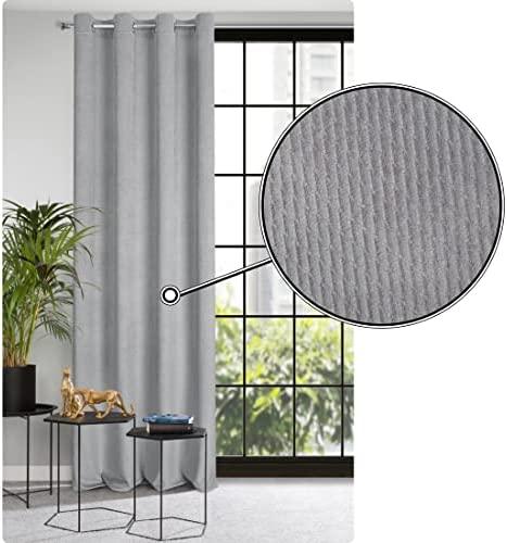 Eurofirany ELIZA Minkšto aksomo naktinė užuolaida su smulkiu raštu, 140X250 cm, kilpos / žiedai, spalva: sidabrinė