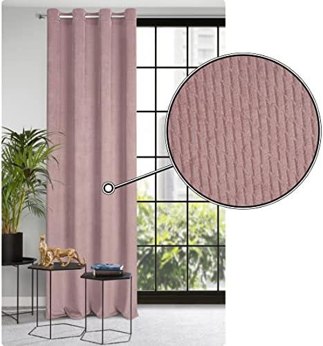 Eurofirany ELIZA Minkšto aksomo naktinė užuolaida su smulkiu raštu, 140X250 cm, kilpos / žiedai, spalva: pudros
