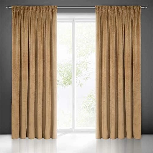 Naktinė užuolaida iš minkšto aksomo Eurofirany DIVA LINE RIA 140X270 cm, juosta/ tunelis/ kabliukai, 300g/m2, spalva: auksinė