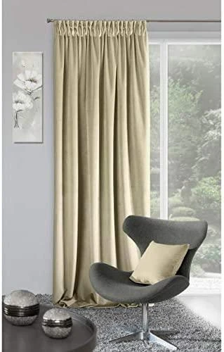 Naktinė užuolaida iš minkšto aksomo Eurofirany DIVA LINE RIA 140X270 cm, juosta/ tunelis/ kabliukai, 300g/m2, spalva: smėlio