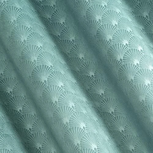 Naktinė užuolaida Eurofirany JULIA iš minkšto aksomo su geometriniu vėduoklės raštu, 140X250 cm, kilpos /žiedai, spalva: turkio