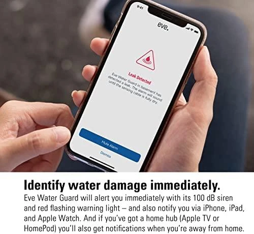 Eve Water Guard aliarmo pranešimas išmaniajame telefone