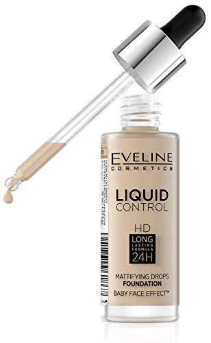 „Eveline Cosmetics“ skystas makiažo pagrindas „Eveline Liquid Control HD Mattifying Drops“ 015 šviesi vanilė, 32 ml