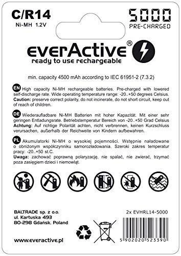 Įkraunamos baterijos everActive Ni-MH R14 C 5000 mAh Professional Line