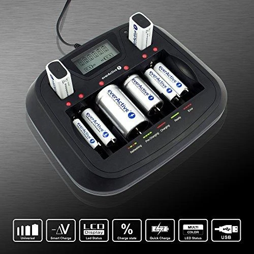 everActive universalus 4 etapų AA AAA C D 9V elementų įkroviklis NC-900U
