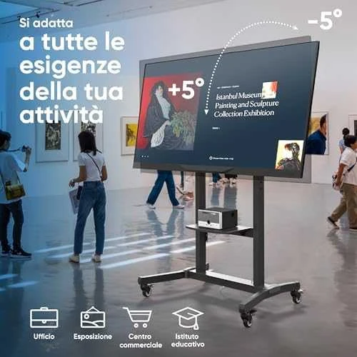 Laikiklis ONKRON mobiliojo televizoriaus stovas Riedantis televizoriaus krepšelis 50–100 colių ekranams iki 120 kg, juodas