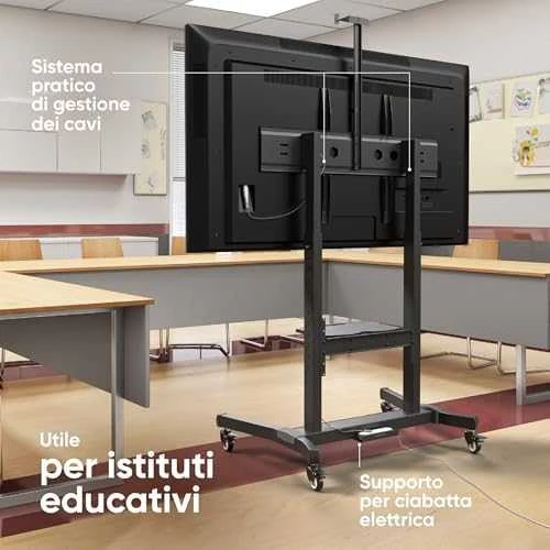 Laikiklis ONKRON mobiliojo televizoriaus stovas Riedantis televizoriaus krepšelis 50–100 colių ekranams iki 120 kg, juodas