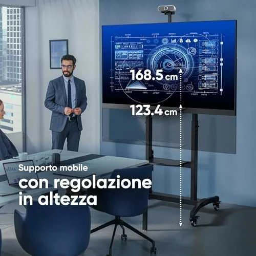 Laikiklis ONKRON mobiliojo televizoriaus stovas Riedantis televizoriaus krepšelis 50–100 colių ekranams iki 120 kg, juodas