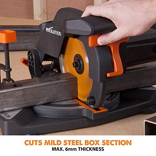 Evolution Power Tools kombinuota skersavimo pjūklas 1200 W 210 mm, R210CMS modelis, pjovimo kampai 45°, komplekte TCT diskas
