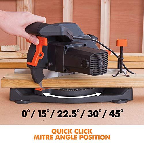 Evolution Power Tools kombinuota skersavimo pjūklas 1200 W 210 mm, R210CMS modelis, pjovimo kampai 45°, komplekte TCT diskas