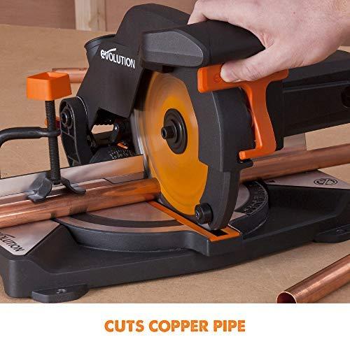 Evolution Power Tools kombinuota skersavimo pjūklas 1200 W 210 mm, R210CMS modelis, pjovimo kampai 45°, komplekte TCT diskas