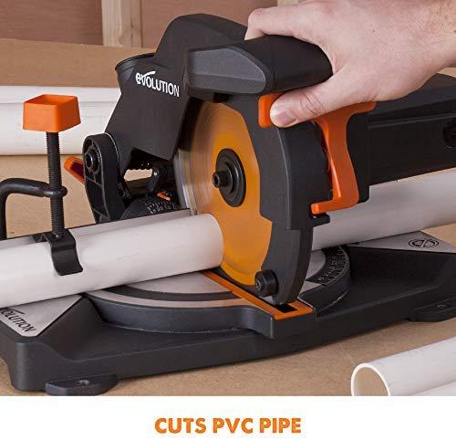 Evolution Power Tools kombinuota skersavimo pjūklas 1200 W 210 mm, R210CMS modelis, pjovimo kampai 45°, komplekte TCT diskas