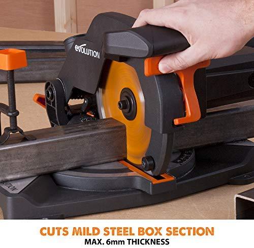 Evolution Power Tools kombinuota skersavimo pjūklas 1200 W 210 mm, R210CMS modelis, pjovimo kampai 45°, komplekte TCT diskas