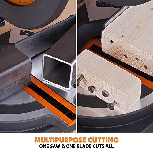 Evolution Power Tools kombinuota skersavimo pjūklas 1200 W 210 mm, R210CMS modelis, pjovimo kampai 45°, komplekte TCT diskas