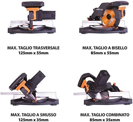 Evolution Power Tools kombinuota skersavimo pjūklas 1200 W 210 mm, R210CMS modelis, pjovimo kampai 45°, komplekte TCT diskas