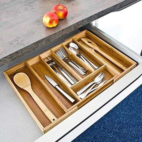 Excellent Houseware Prailginamas stalo įrankių dėklas, bambukas