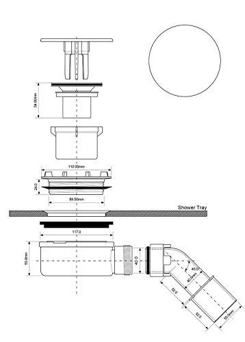 McAlpine sifonas Dušo padėklo sifonas su 90 mm chromo dangteliu (HC2730LCPN-PB)