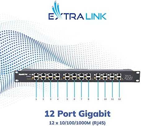 EXTRALINK 12 Port Passive arba 802.3af/at PoE Injector 1 GbE 18v ~ 57v DC Rack 19"