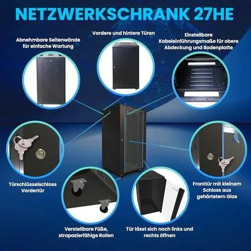 Extralink 27U 600x600 juoda | Rack tipo spintelė | pastatoma ant grindų