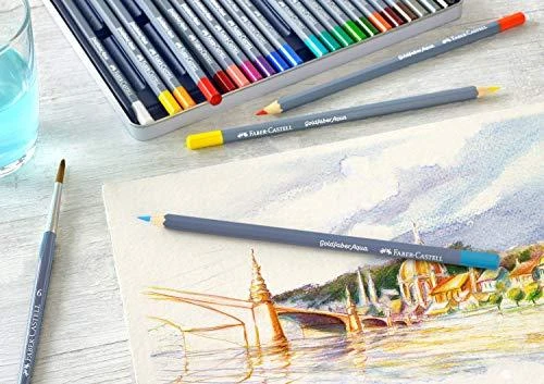 Spalvoti akvareliniai pieštukai Faber-Castell Goldfaber Aqua Creative Studio, 24 spalvų, metalinėje dėžutėje