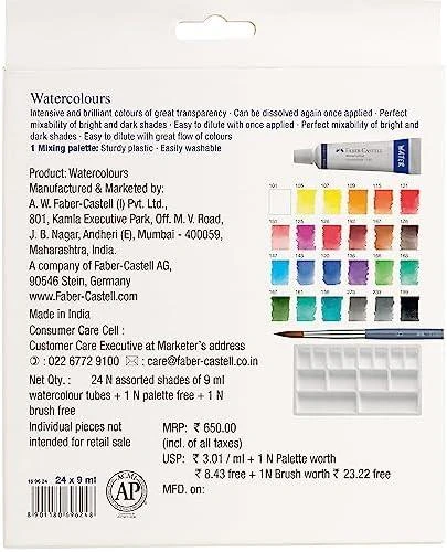 Akvarelė Faber-Castell tūbelėse, 24 spalvų, 9ml